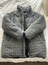 Something Navy gray white and blue gingham coat Photo 0