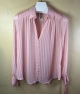 Free People Vintage Boho Women's Medium Pink Sheer V-Neck Blouse Long Sleeve Top Photo 0