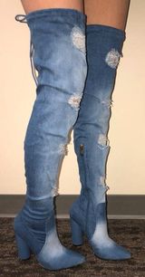 Denim Knee High Boots Blue Size 7 Photo 0