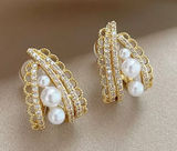 Vintage fashion Gold plated Pearl Earrings Photo 0