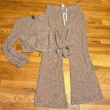 Shein Women’s Large Brown Ribbed Flare Pants Long Sleeve Crop Top Matching Set Photo 0