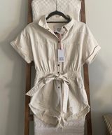 NWT  from Urban Outfitters Cream 100% Cotton Waist Tie Denim Romper Photo 0