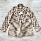 Joie New Brushed Plaid Oversized Open Front Jacket | Tan Medium Photo 0