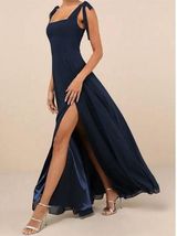 Lulus Women's Love Me Forever Navy Blue Tie-Strap Square Neck Maxi Dress Size M Photo 0