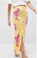 Asos Womens Floral Yellow Long Skirt Size 4 / 26" Waist Button-down Photo 0