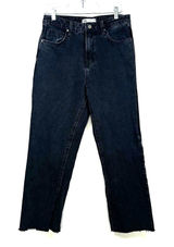 ZARA Acid-Wash black denim high-waist straight leg raw hem jeans  Size 8 US‎ Photo 0