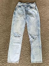 0 Long AE 90s boyfriend acid wash blue jeans Photo 0