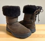 UGG Brown Sheepskin Fleece Topped Suede Boots Lace-Up Back Size 7 Photo 0
