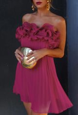 Commense Mesh Rosette Tube Pleat Short Dress Photo 0