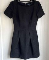 Black Boatneck Pleated Dress Short Sleeves Crocodile Print 0 Photo 0