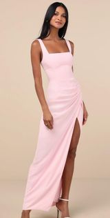 Glamorous Disposition Light Pink Ruched Maxi Dress Photo 0