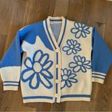 None Blue Floral Knit Button Cardigan Size Medium Photo 0