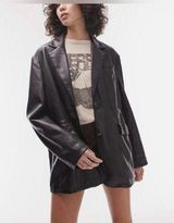Topshop Tall faux leather oversized blazer - Chocolate Brown Photo 0