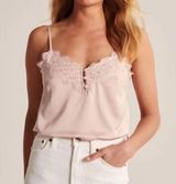 NWT Abercrombie & Fitch Blush Pink Lace-Trim Cami Size L Photo 0