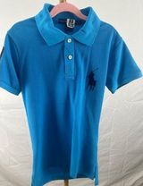 VINTAGE  Blue Polo Shirt Womens Medium Black Big Pony Number 3 Photo 0