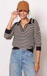 525 Striped Collared Knit Sweater  Photo 0