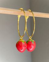 unique fun Kawaii simple ceramic strawberry hoop earrings🍓💕 Photo 0