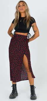 Princess Polly Women's Black Red Floral Midi Skirt Boho Y2K Vintage Size‎ 4 Photo 0