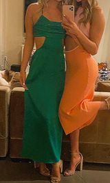 Boutique Green Satin Cut Out Dress Photo 0