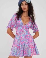 Angie Mini Dress Pink Blue Purple Floral Size Medium NWT Photo 0