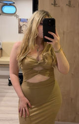 None Elegant Tan Midi Dress Photo 0