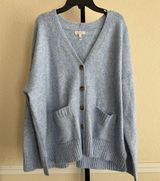 Oversized Soft Blue Knit Cardigan Sweater Button Pockets Minimalist Preppy Cozy Photo 0