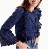 J CREW Eyelet Ruffle Button Down Top Bell Sleeve Size 0 Photo 0