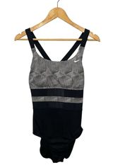 Nike Women's One Piece Swimsuit Large Black White Stripe Front Logo Swimwear Photo 0