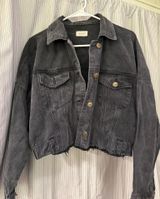 Dark Grey Denim Cropped Jacket Photo 0