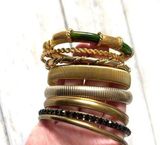 Gold and Green Bangle Bracelet Set Womens Jewelry Bundle Lot Set of 8 Various Photo 0