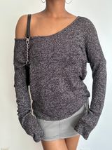 Ambiance Apparel Slinky Off Shoulder Grey Sweater Photo 0