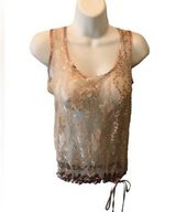 The Buckle Daytrip Floral Sheer Lace Tank M Champagne Hem Cinch Tied Beaded Photo 0