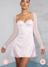 Oh Polly NEW WITH TAGS Geneva Long Sleeve Embellished A-line Mini Dress In Blush Photo 0