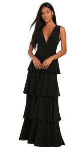 Lulus Black Tiered Maxi Dress NWOT Size Medium Black Prom Dress Photo 0