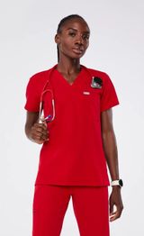 - Catarina One-Pocket Scrub Top Red Medical Nurse Doctor Photo 0