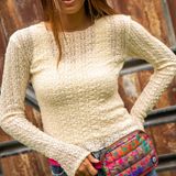 NATURAL LIFE Long Sleeve Floral Lace Layering Crochet Top size S Photo 0