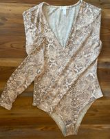 Leith Brown and White Snakeskin Bodysuit Photo 0