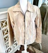 Vintage leather suede cream patchwork jacket zip up Large Photo 0