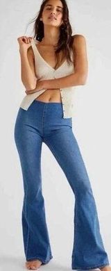 Free People We The Free Penny Pull On Flare blue Jeans stretch boho size 27 Photo 0