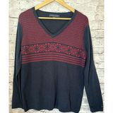 Tommy Hilfiger Blue Burgundy Snowflake Women’s Sweater Cotton XL Photo 0
