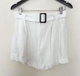 White Linen Blend Percy Shorts Belted Trouser Size Large Photo 0