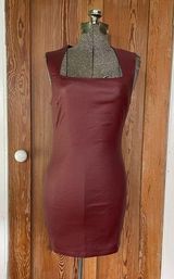 Idem Ditto Faux Leather Burgandy Square Neck 90s Mini Dress - Sz S 💚🎀 Photo 0