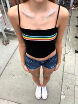 PacSun Black / Rainbow Striped Crop Top Photo 0