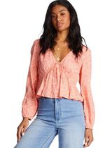 Billabong Time Goes By Floral Babydoll Boho Bohemian Blouse Peasant Top Large Photo 0