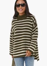 Apiece Apart Carolina Olive Stripes Eco Organic Cotton Pullover Sweater M/L NWT Photo 0