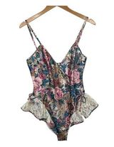 Victoria's Secret Vintage  Gold Label Pink/Blue Floral Teddy Lingerie Bodysuit-S Photo 0
