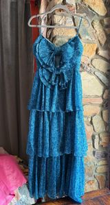 AMUR Dress Maxi Pleated Blue Bow Photo 0