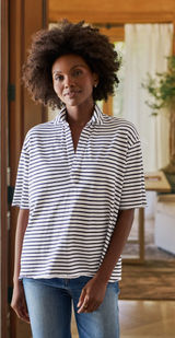 Frank and Eileen Navy white Striped Heritage PATTY Short-Sleeve Popover Henley Photo 0