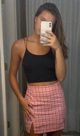 Romwe Pink Plaid Skirt Photo 0