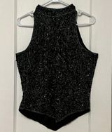 Papell Botique Evening VTG silk beaded halter top black navy size medium Photo 0